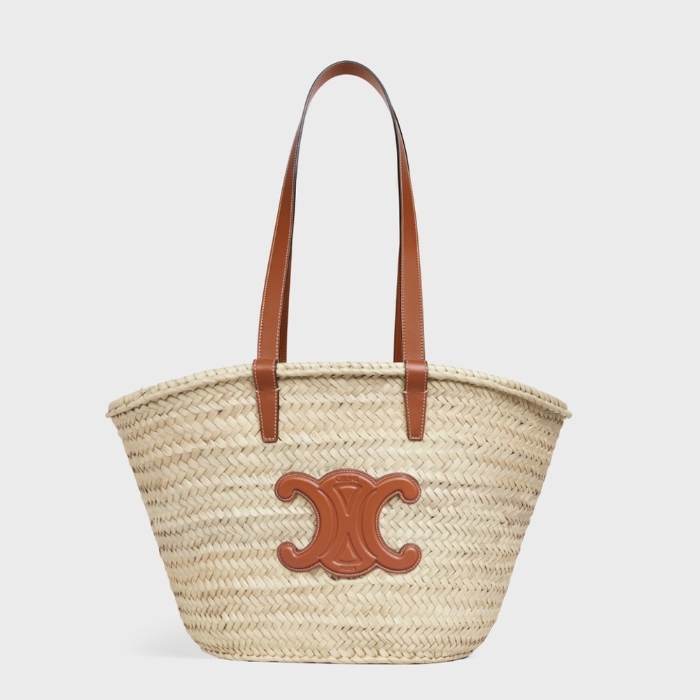 AUTHENTIC CELINE MEDIUM CELINE CLASSIC PANIER IN CALF SKIN AND PALM LEAVES